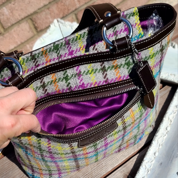 NWOT Coach plaid colorful satchel - Picture 6 of 10